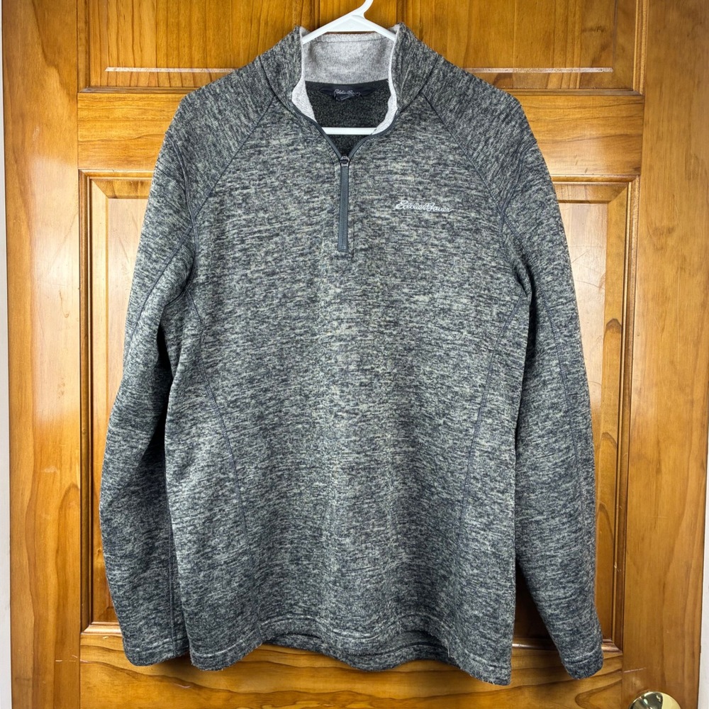 Eddie‎ Bauer Mens L Gray Marl Quarter Zip Fleece Pullover Sweater Gorpcore